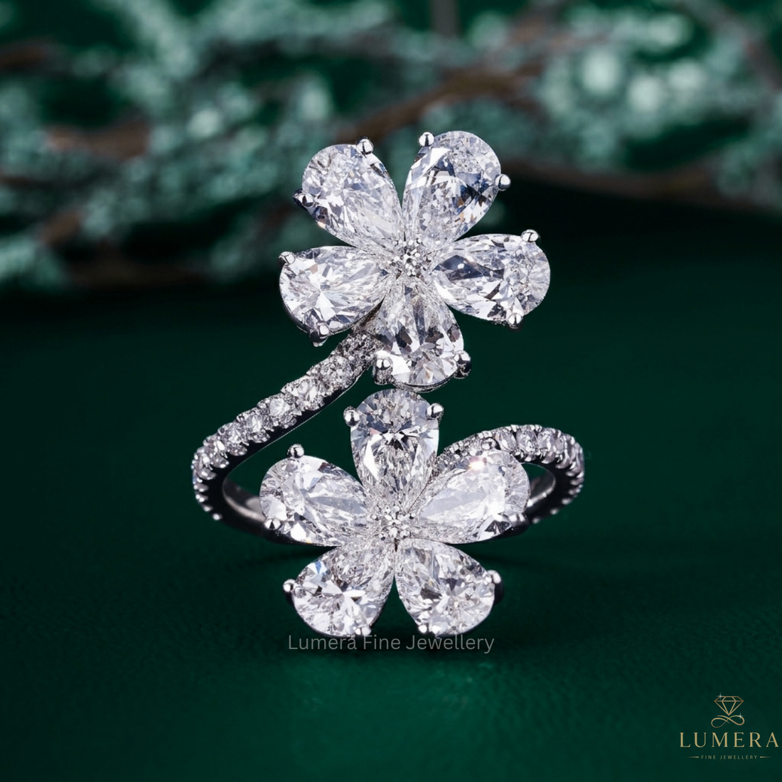 Bypass Engagement Ring with flower shape bypass ring.