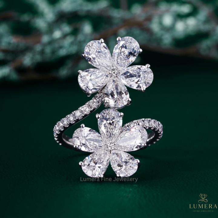 Bypass Engagement Ring with flower shape bypass ring.