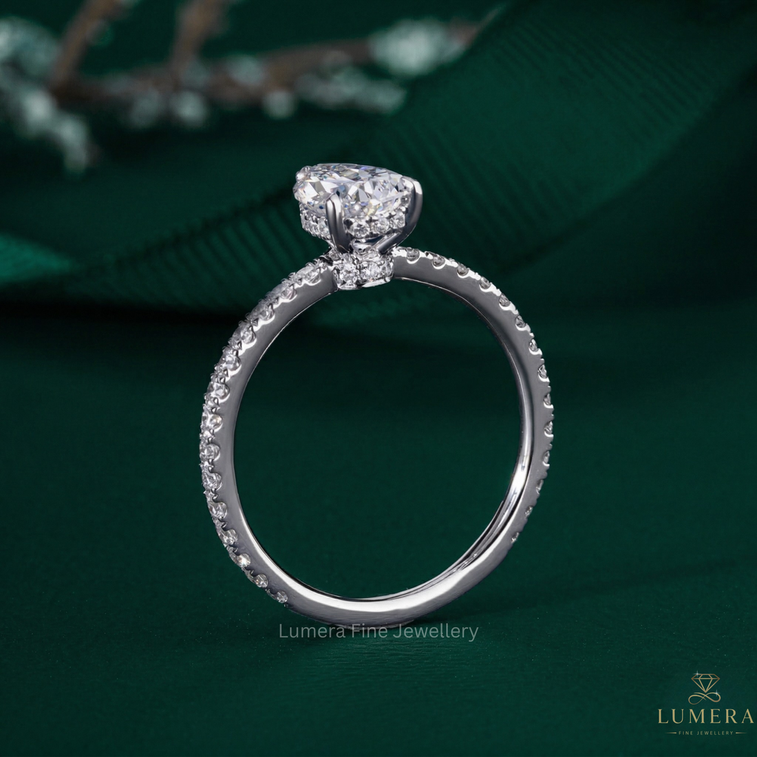 double hidden halo ring with bridge accent setting.
