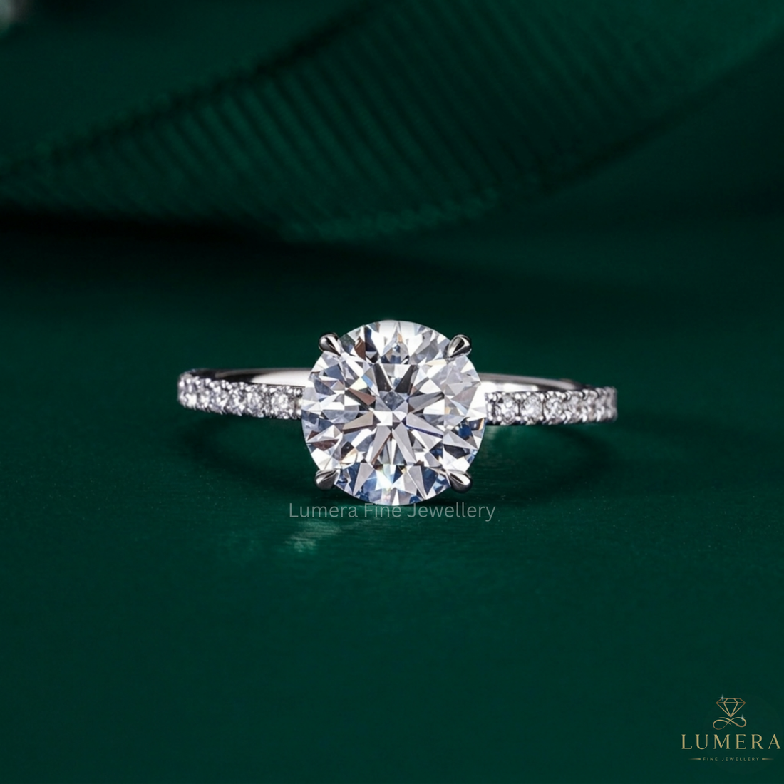 Round Cut Hidden Halo Ring with round cut diamond ring.