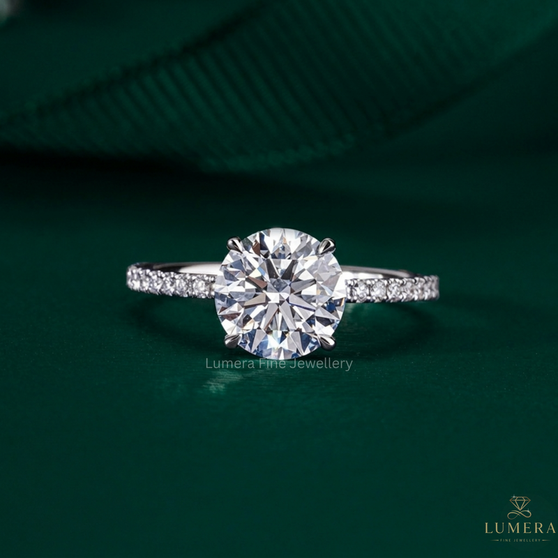 Round Cut Hidden Halo Ring with round cut diamond ring.