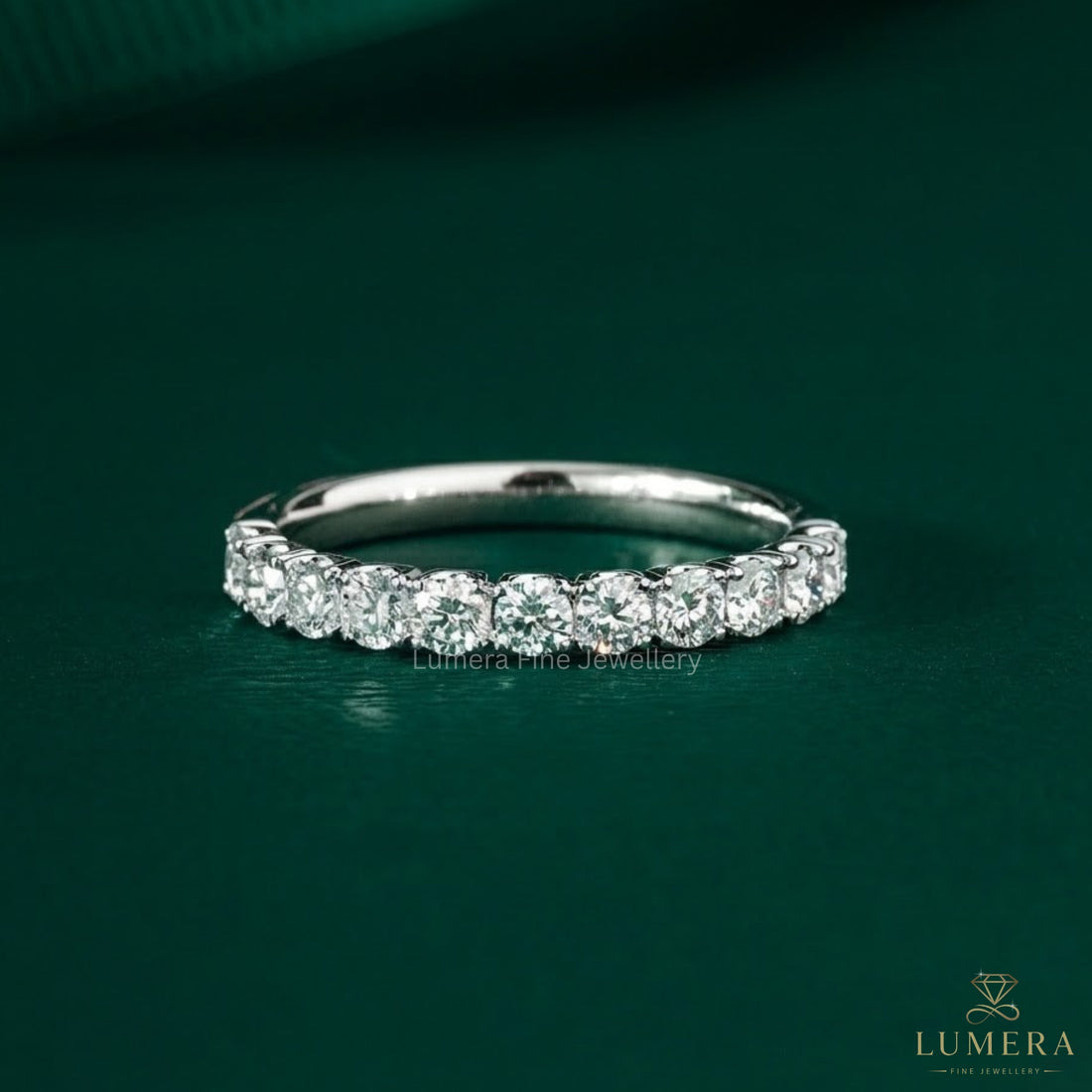 0.7 TCW Round Cut Lab Grown Diamond Half Eternity Wedding Ring