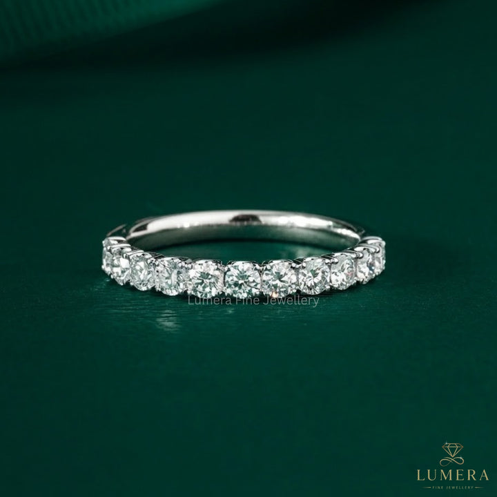 0.7 TCW Round Cut Lab Grown Diamond Half Eternity Wedding Ring