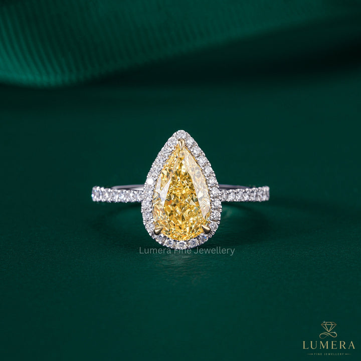 pear engagement ring with pear halo pave engagement ring.