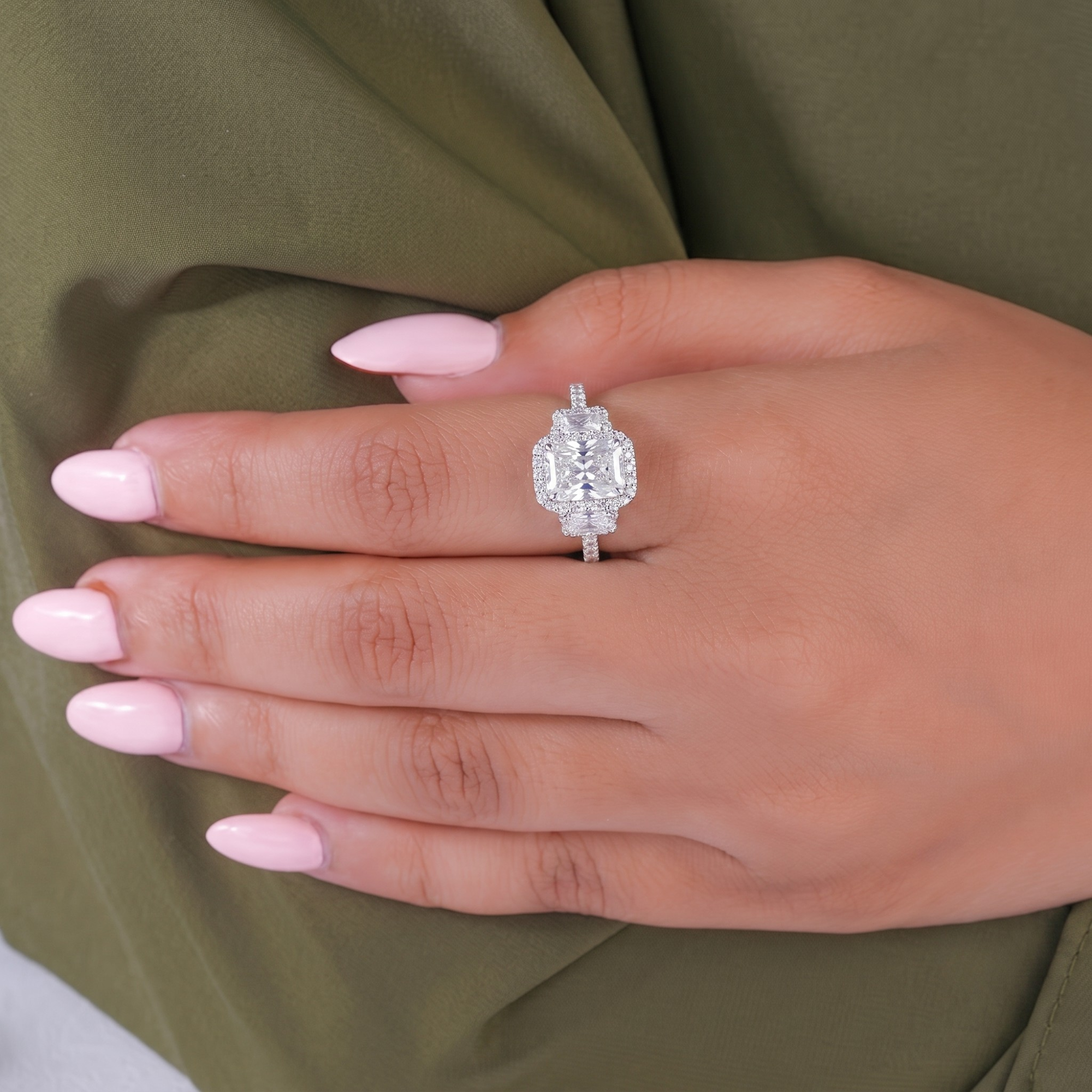 halo engagement ring with halo ring.
