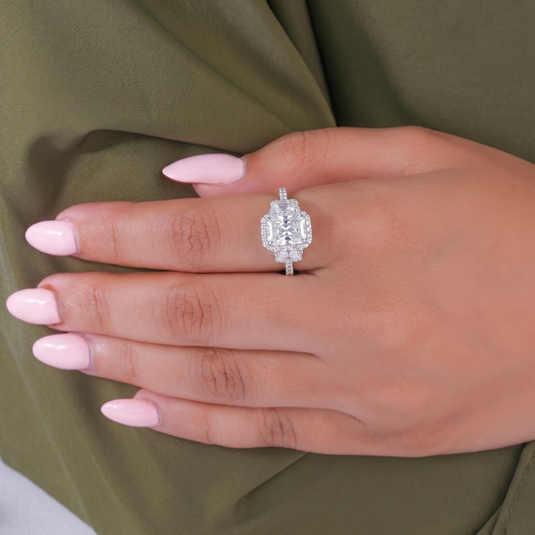 halo engagement ring with halo ring.
