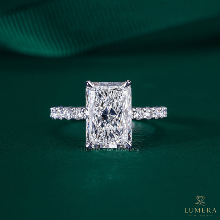 2.00 ct Radiant Cut Hidden Halo Pave Band Engagement Ring
