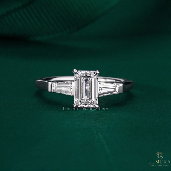 Three stone engagement ring with Trilogy diamond ring.