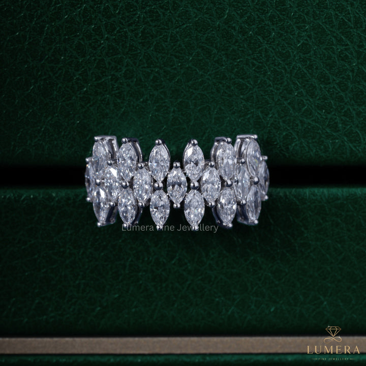 marquise diamond wedding band with three row pave band.
