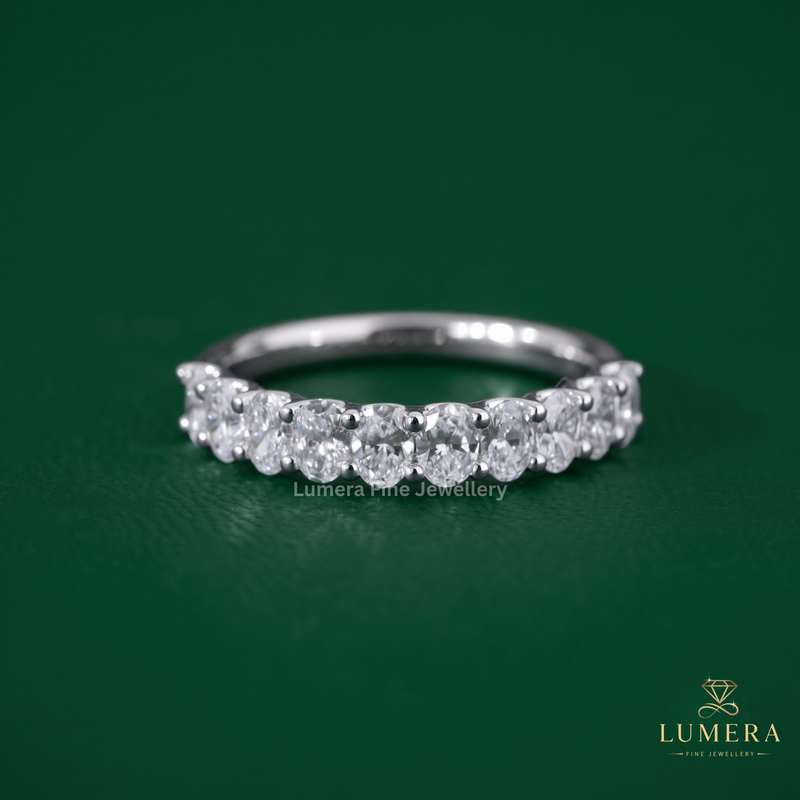 oval wedding band with half eternity band.
