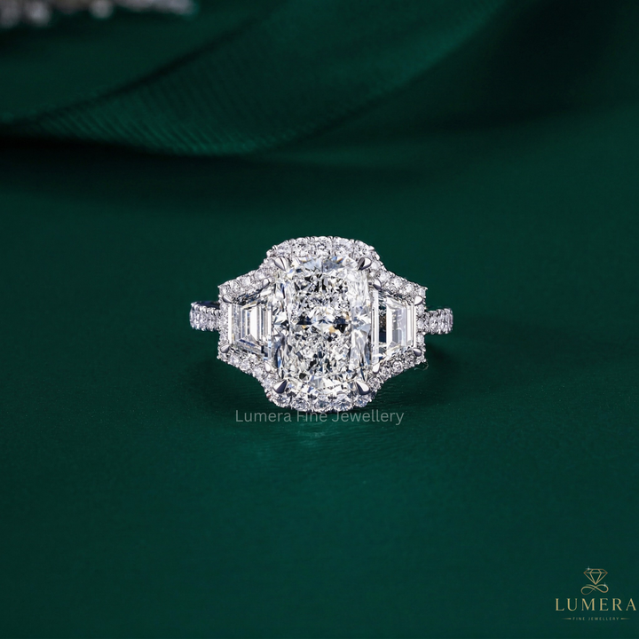 cushion engagement ring with halo engagement ring.
