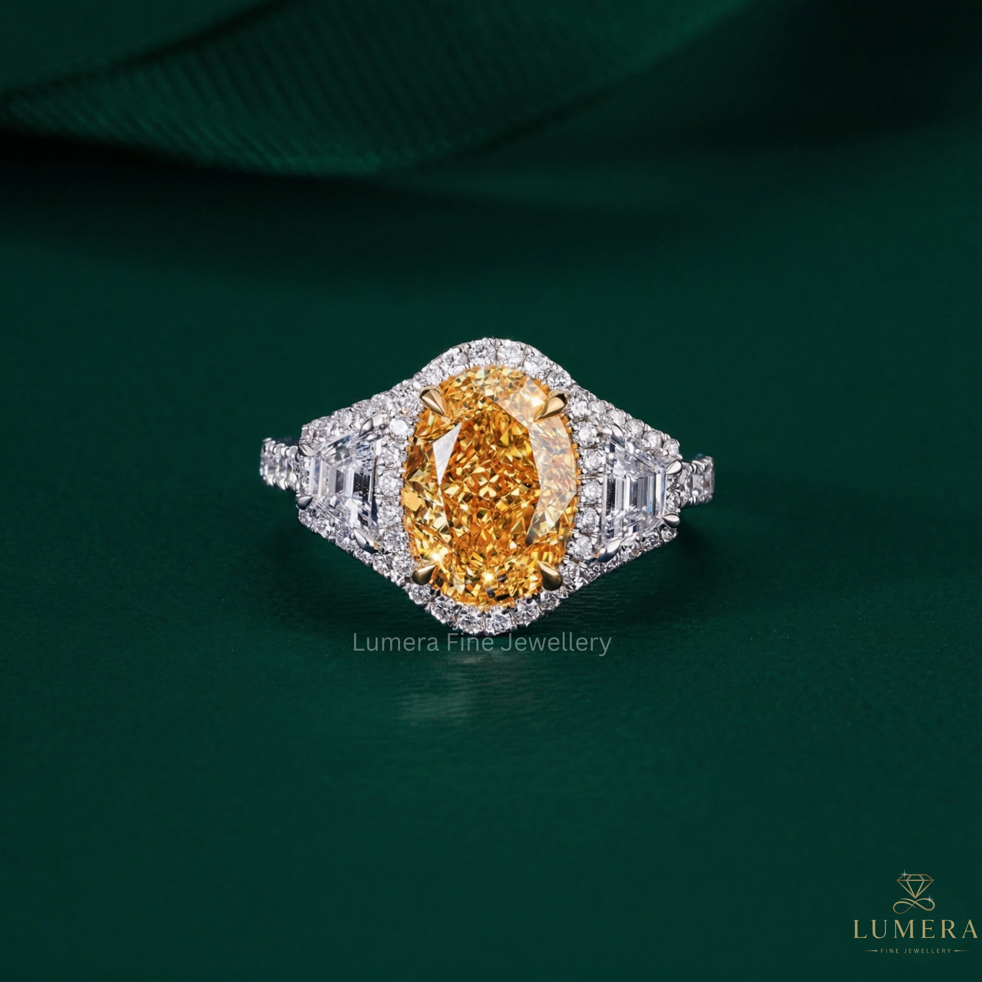 Oval Yellow Diamond Ring with yellow and white gold ring.