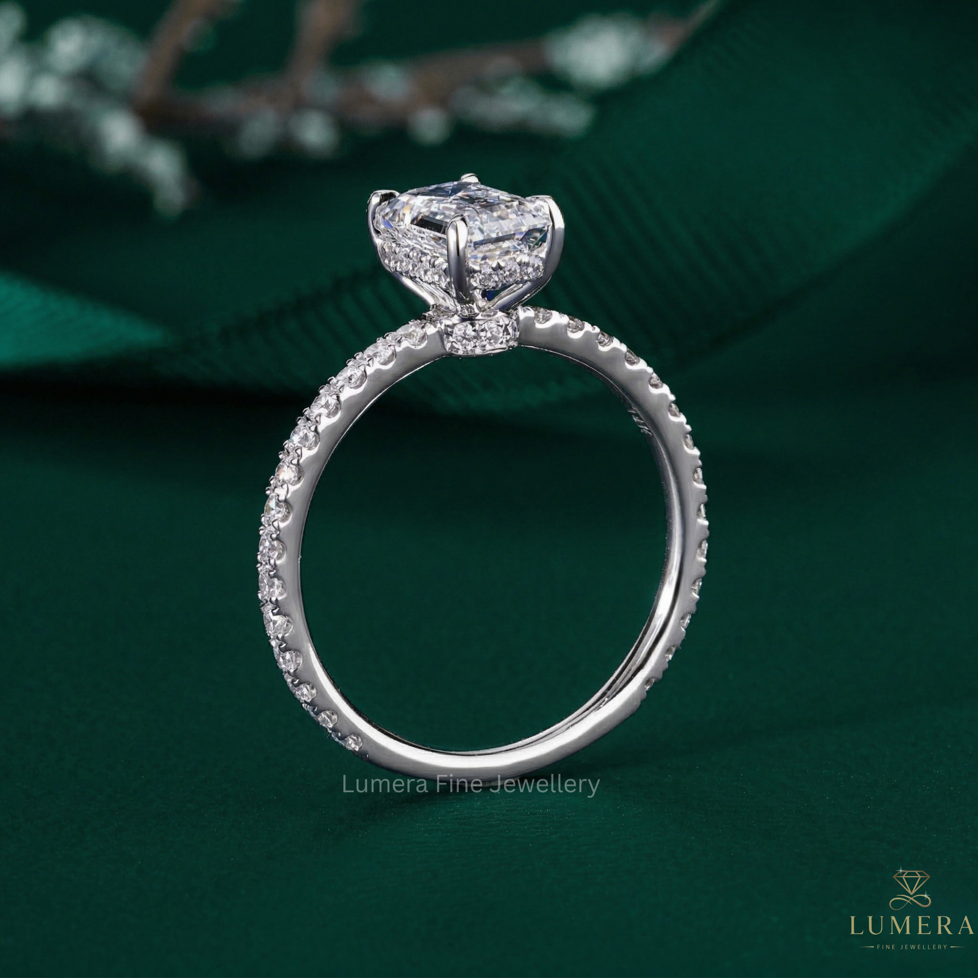 Emerald diamond engagement ring with Emerald engagement ring.