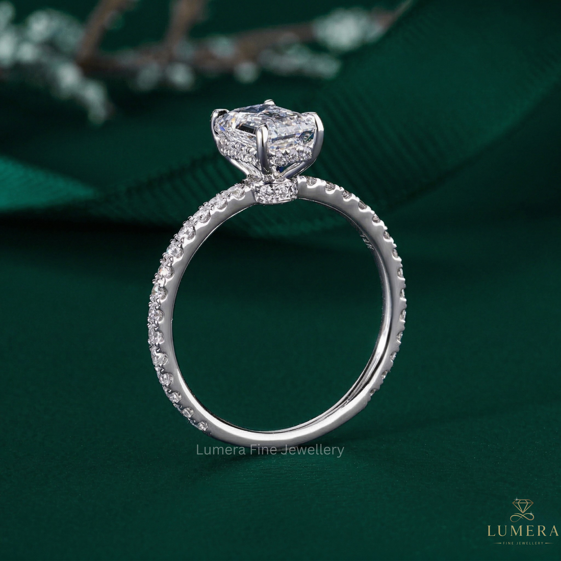 Emerald diamond engagement ring with Emerald engagement ring.