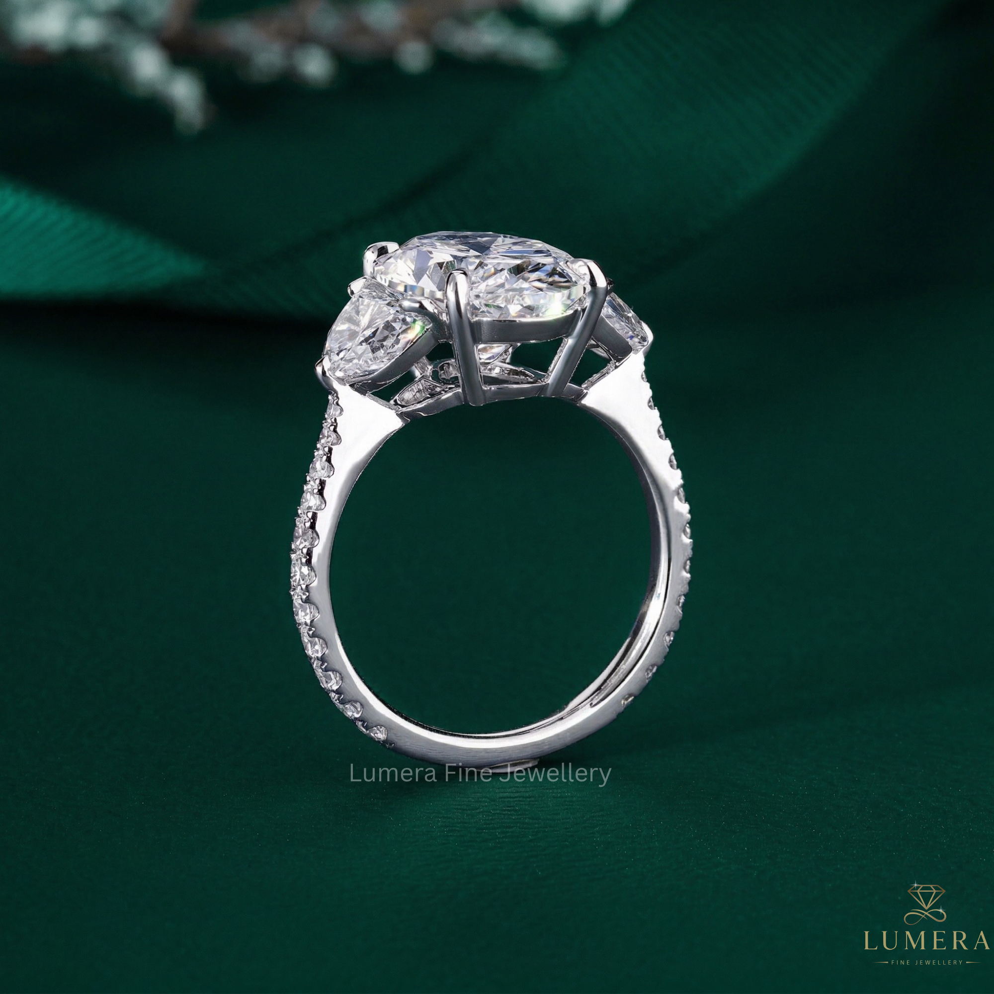 tapered shank ring with pave set engagement ring.
