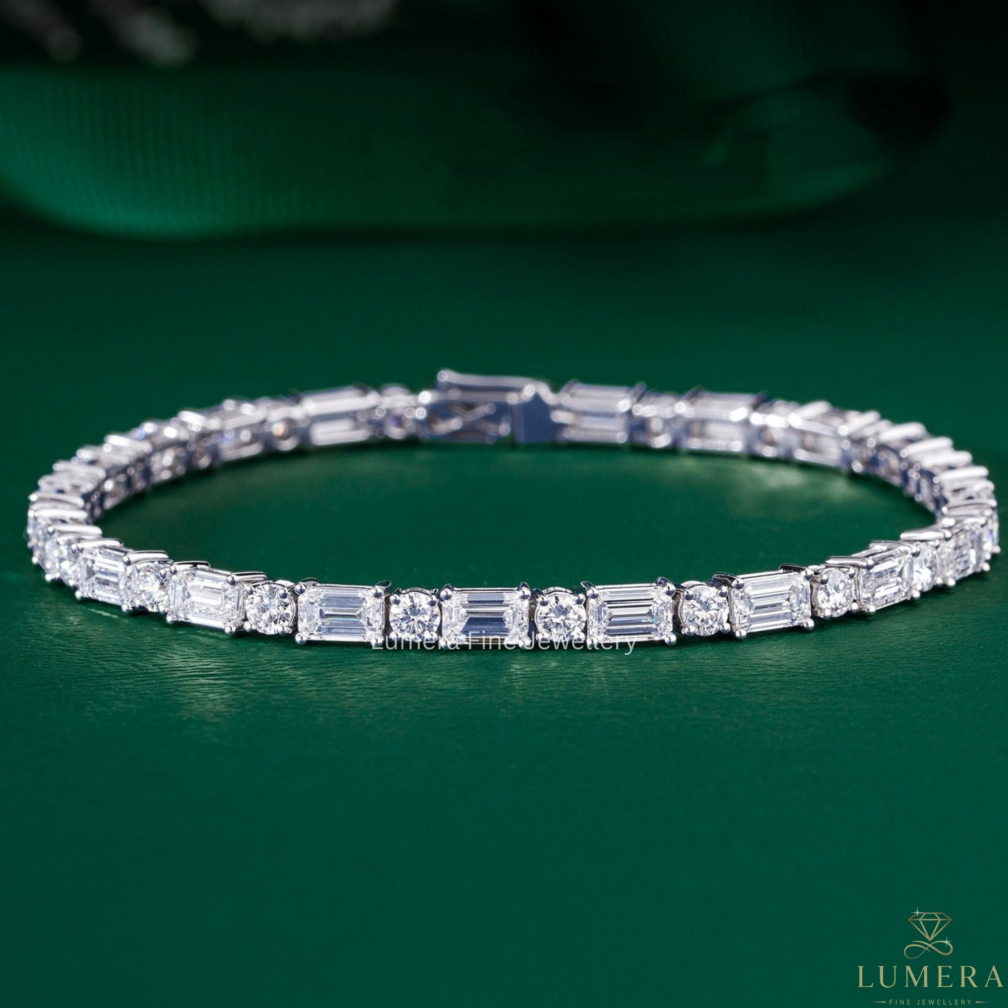 Emerald and Round Lab Grown Diamond Mixed Shape Tennis Bracelet