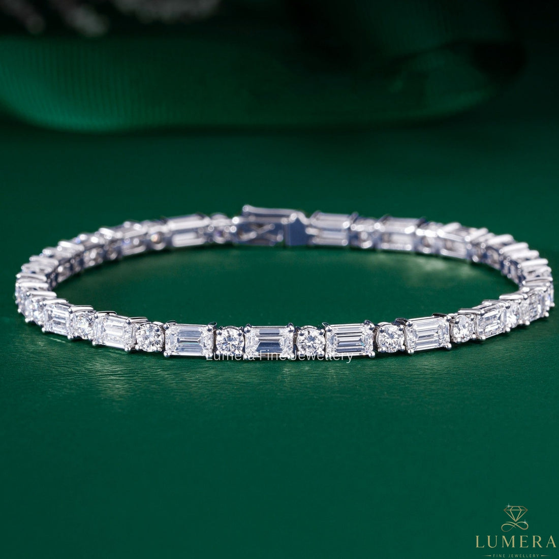 Emerald and Round Lab Grown Diamond Mixed Shape Tennis Bracelet