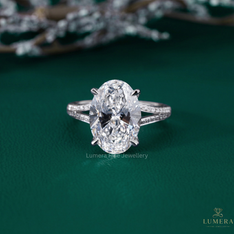 Split Shank Oval Cut Diamond Ring With Hidden Halo Stones