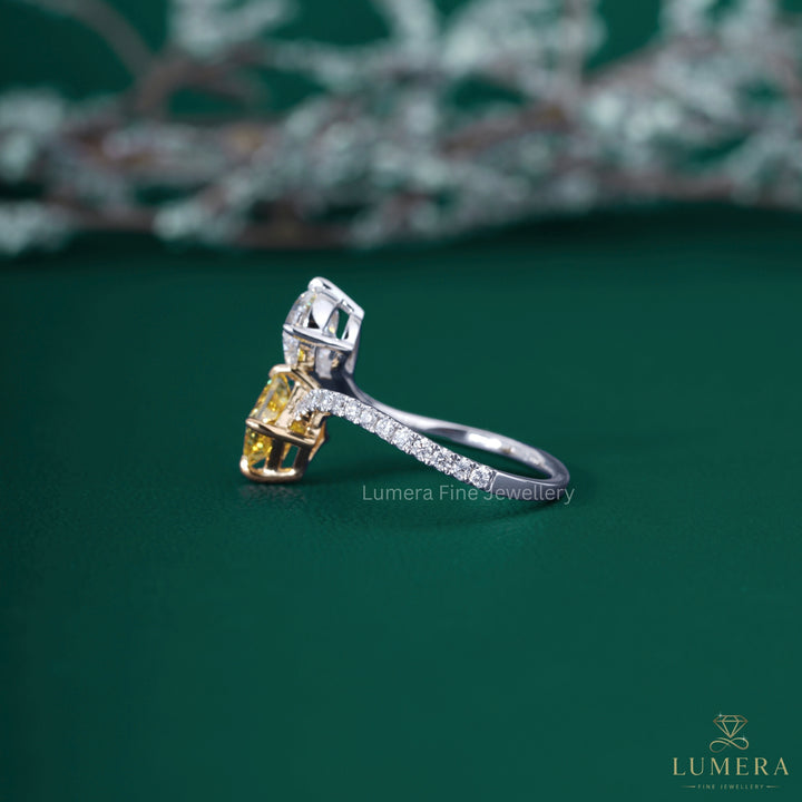 Princess diamond ring with bypass engagement ring.