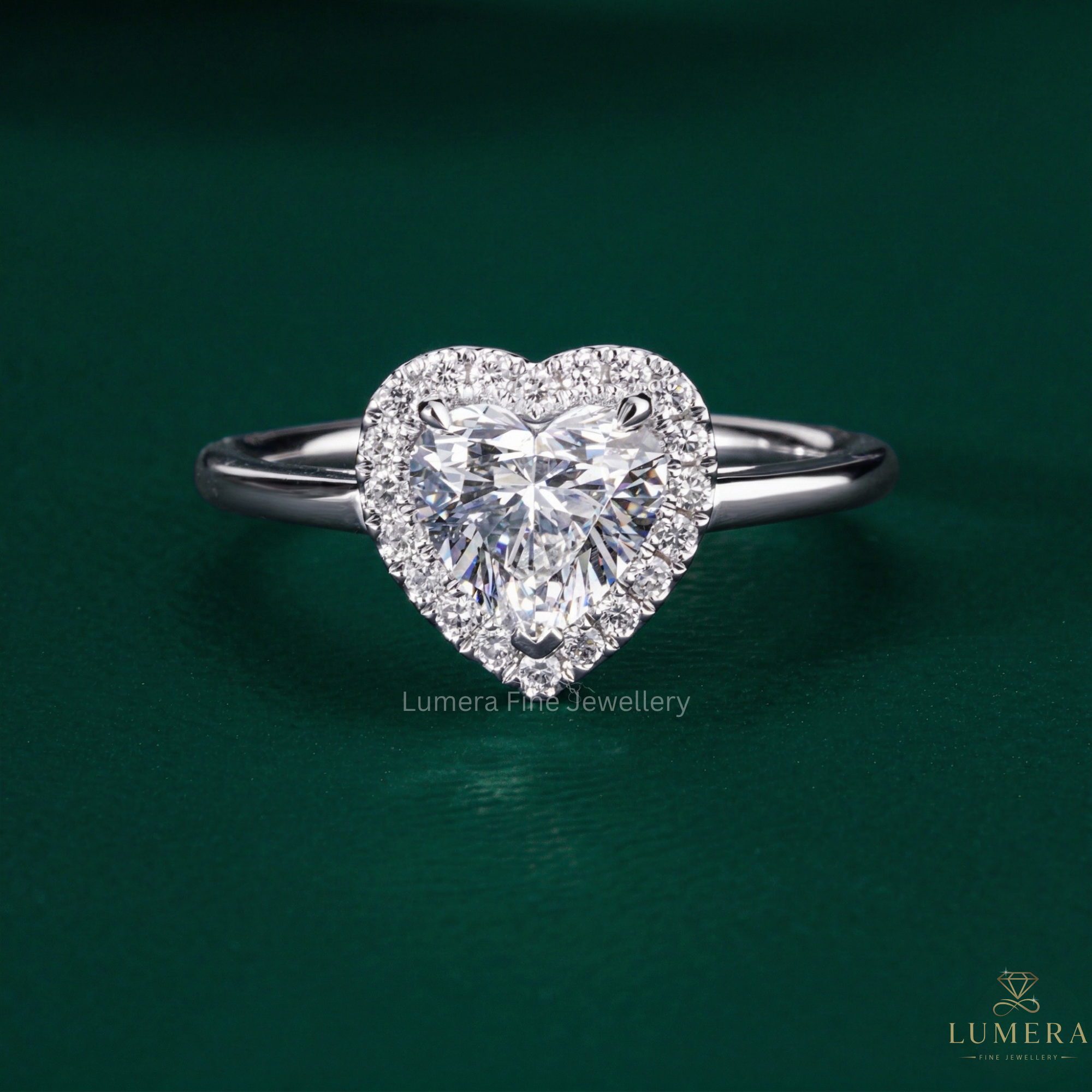 heart shaped engagement ring with halo engagement ring.

