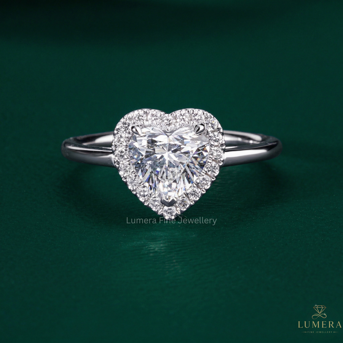 heart shaped engagement ring with halo engagement ring.
