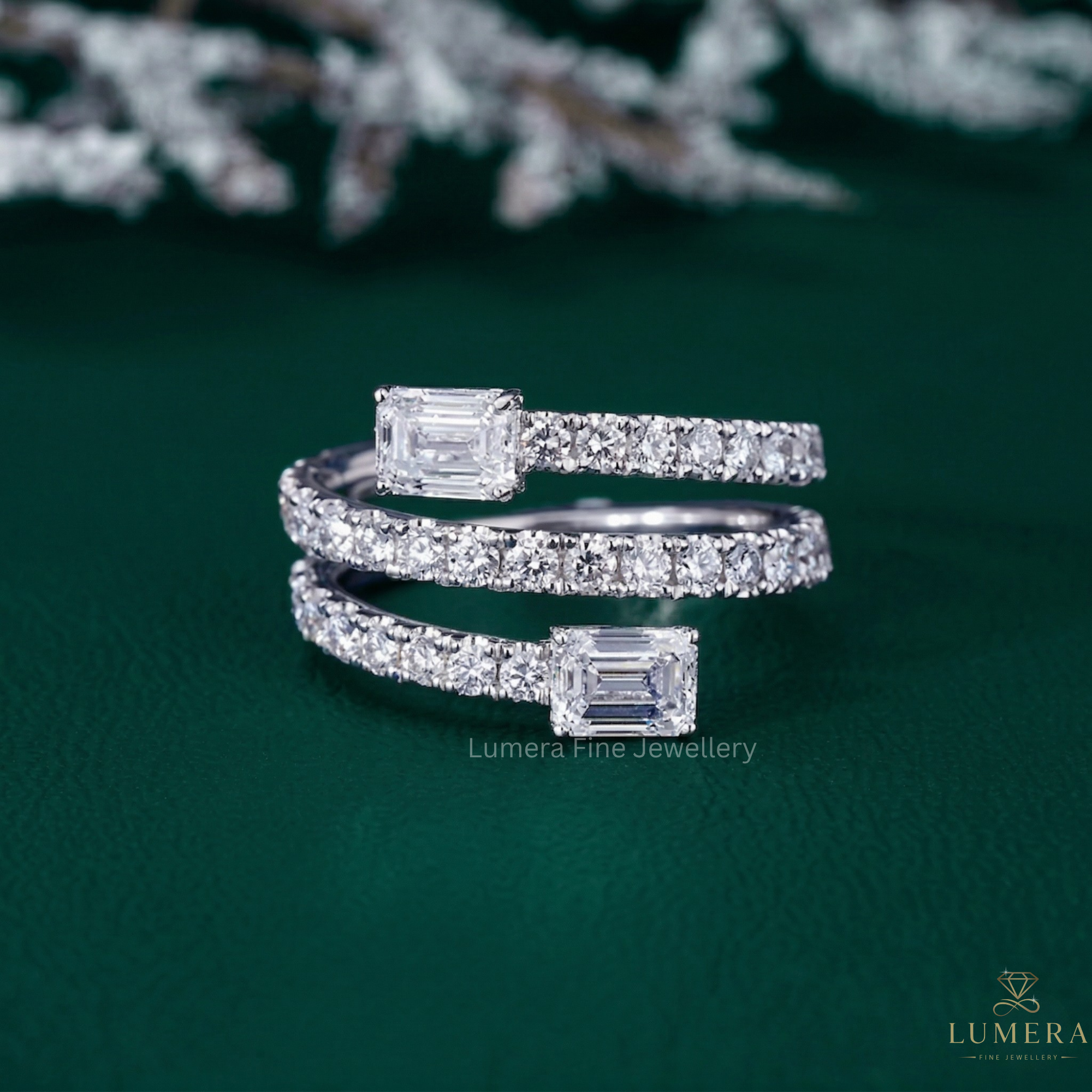 Toi et moi band with Two stone diamond wedding band.
