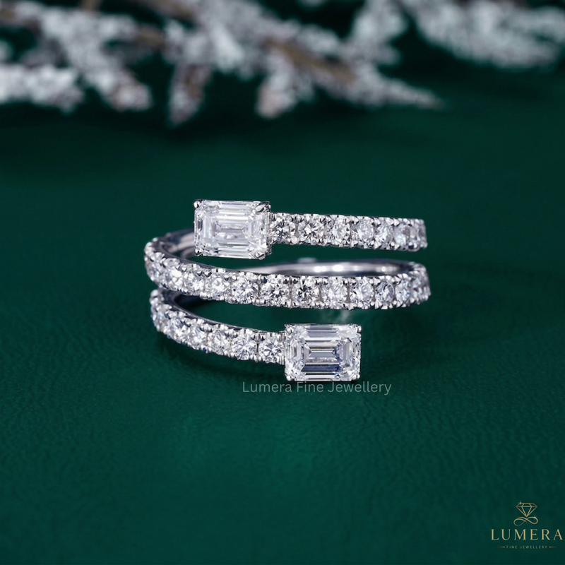 Toi et moi band with Two stone diamond wedding band.

