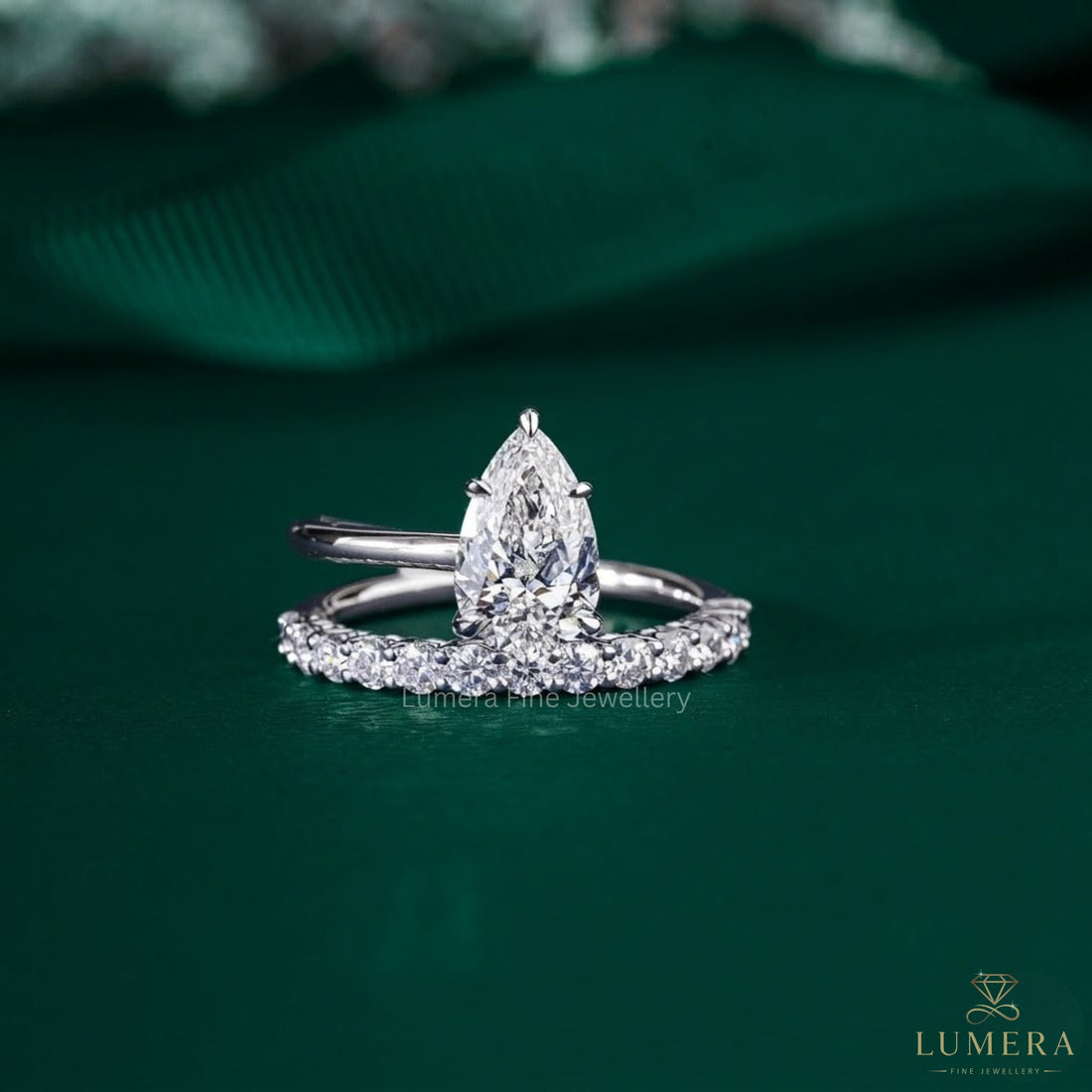 1.50 CT Pear Shaped Diamond Bridal Ring with Sparkling Band