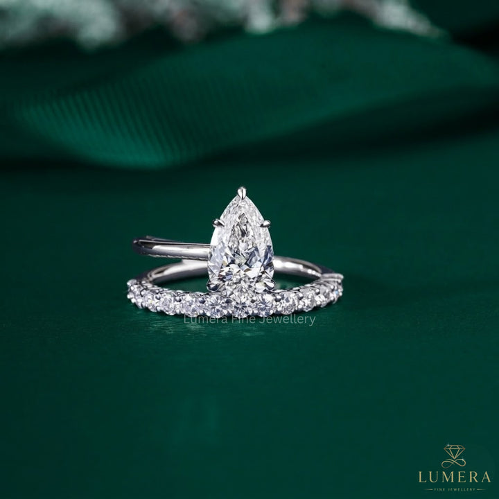 1.50 CT Pear Shaped Diamond Bridal Ring with Sparkling Band
