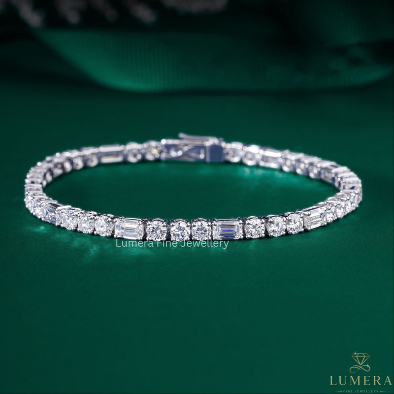 diamond tennis bracelet with geometric wrist design