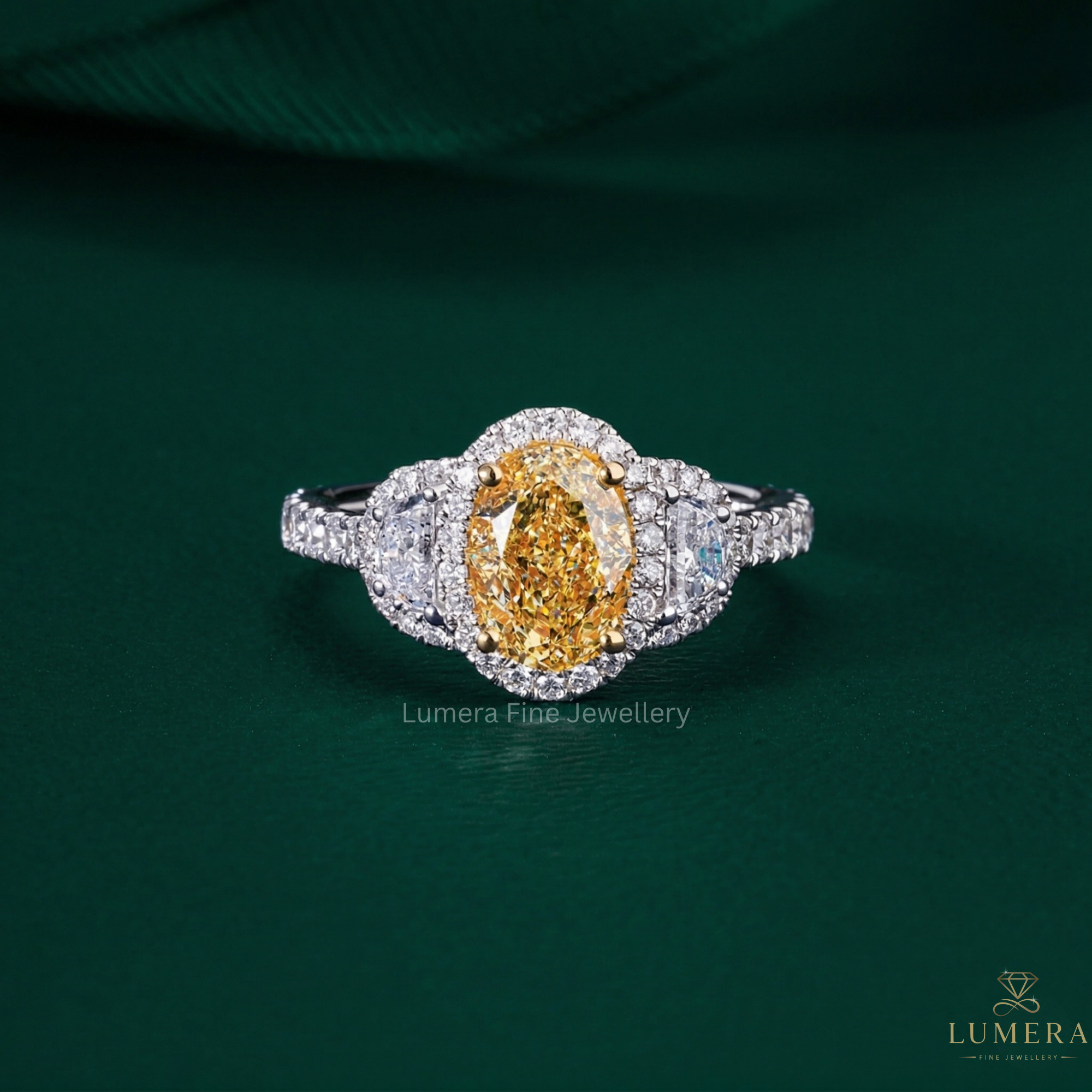 oval cut yellow diamond ring with yellow diamond ring.
