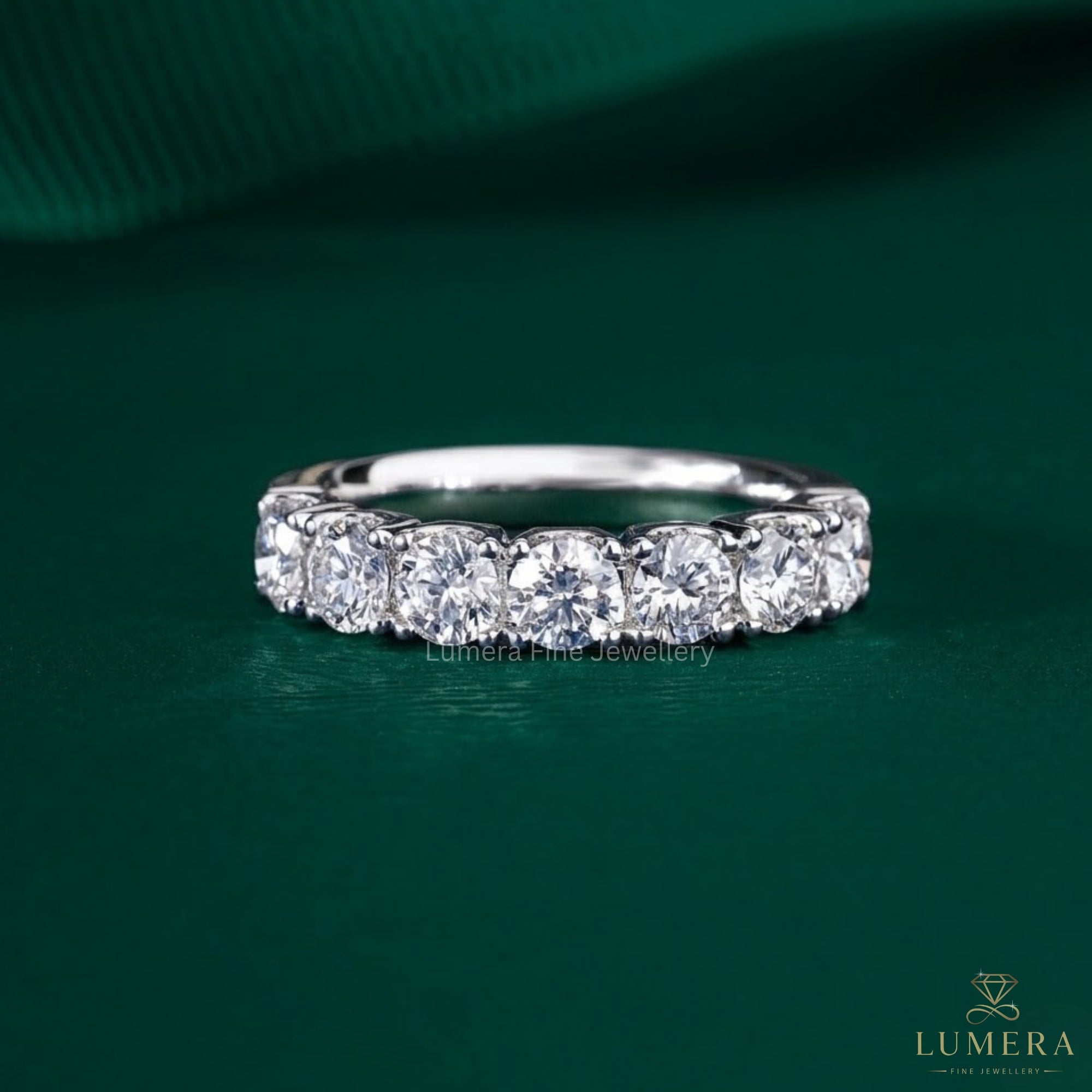 1.7 TCW Round Cut Lab Grown Diamond Half Eternity Sparkling Wedding Band