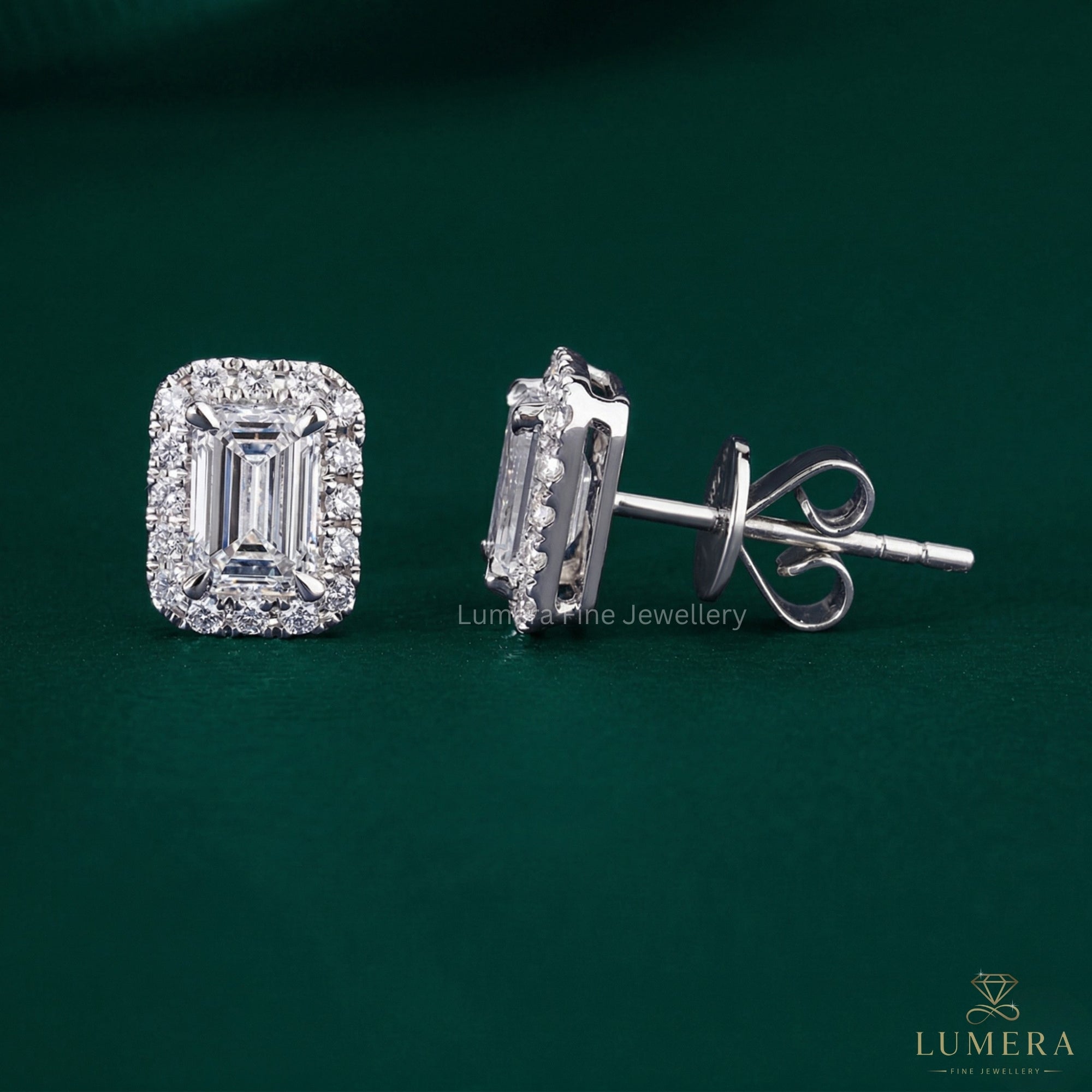 2.50 TCW Lab Grown Diamond Emerald Cut Halo Stud Earrings