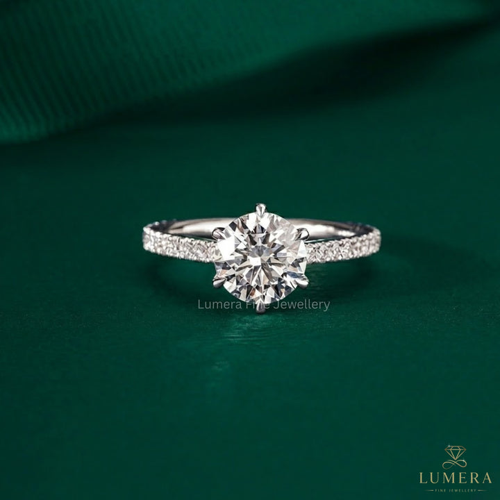 pave setting ring with round cut diamond ring.
