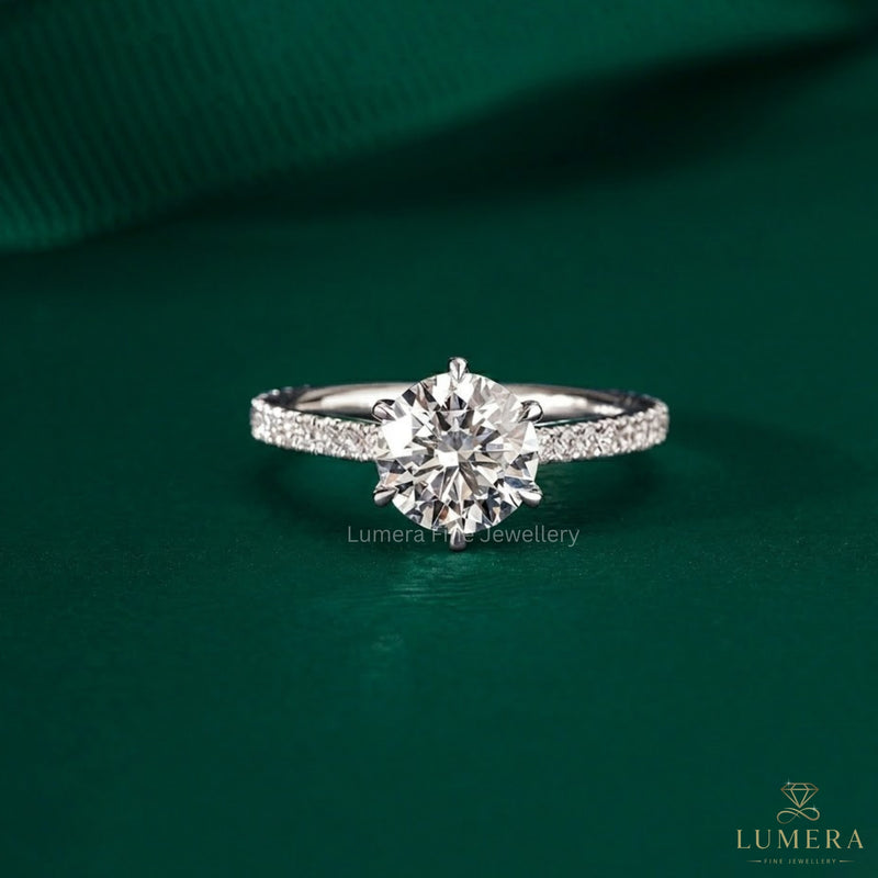 pave setting ring with round cut diamond ring.
