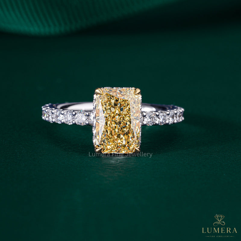 radiant engagement ring with hidden halo radiant engagement ring.

