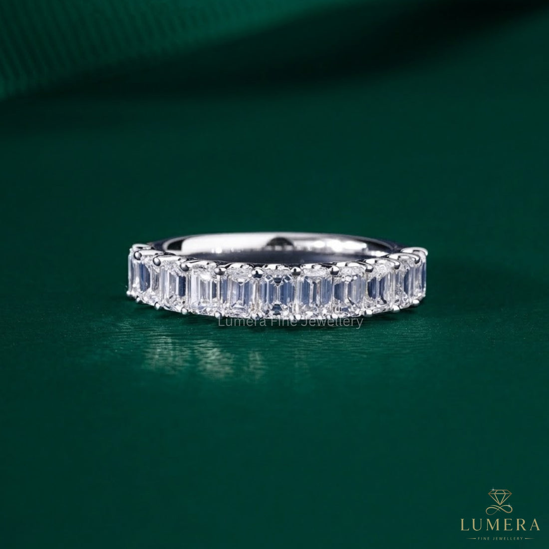 2.9 TCW Emerald Cut Lab Grown Diamond Half Eternity  Wedding Ring