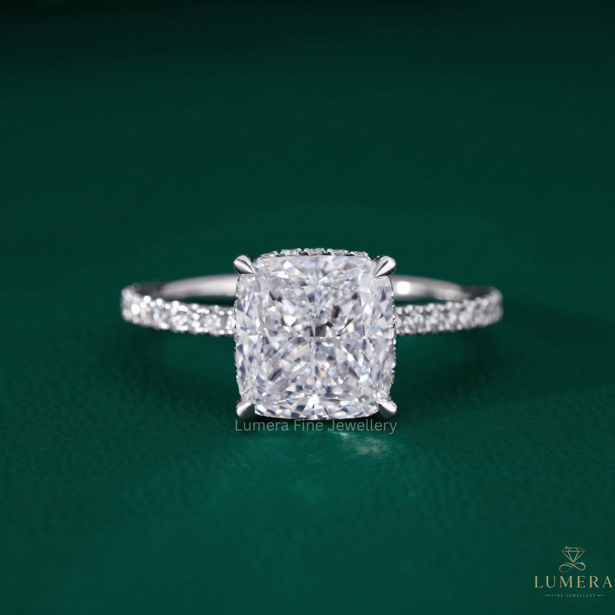 hidden halo engagement ring with Cushion Diamond Engagement Ring.