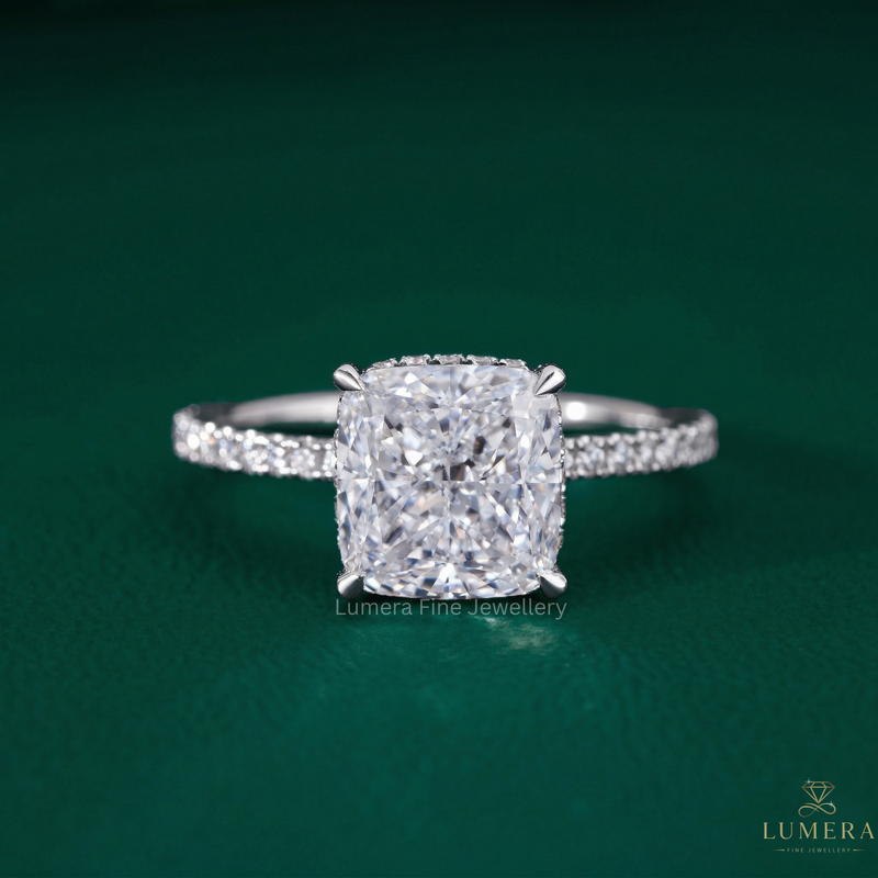 hidden halo engagement ring with Cushion Diamond Engagement Ring.