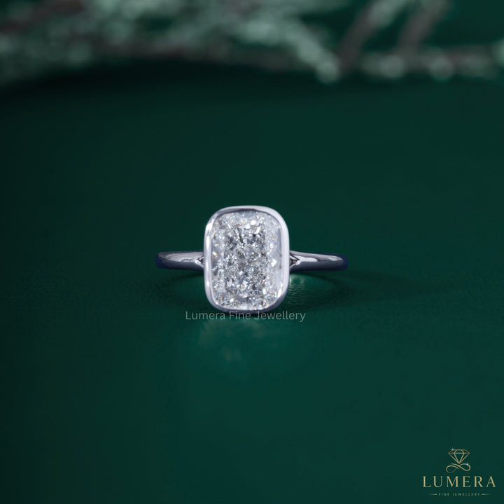 Cushion cut diamond ring with cushion solitaire engagement ring.