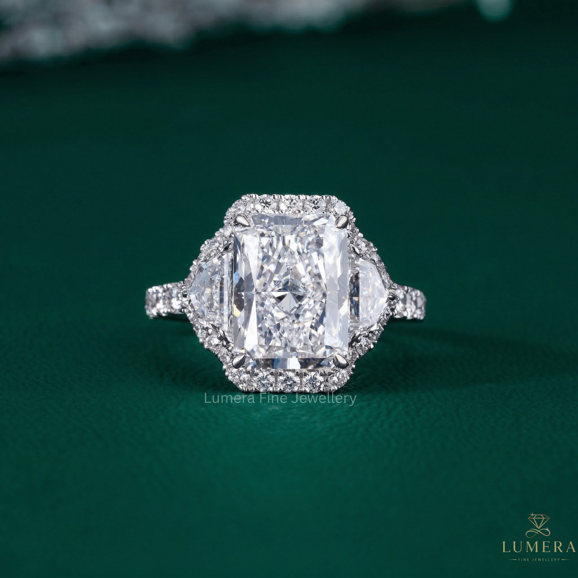 radiant engagement ring with radiant diamond ring.