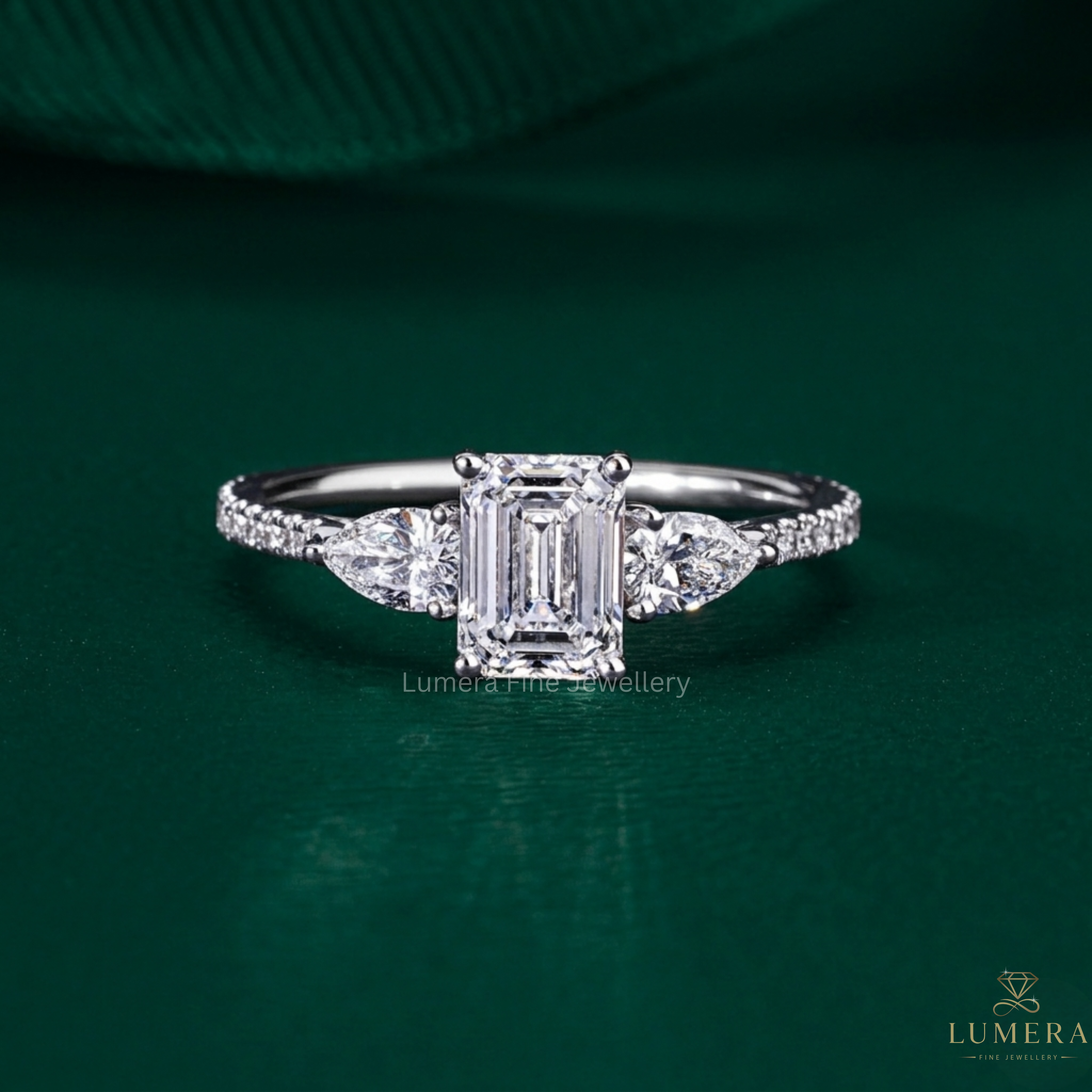 Emerald Cut Engagement Ring with emerald diamond ring.
