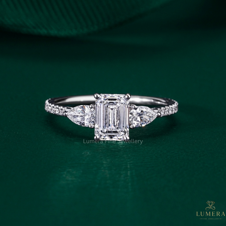 Emerald Cut Engagement Ring with emerald diamond ring.
