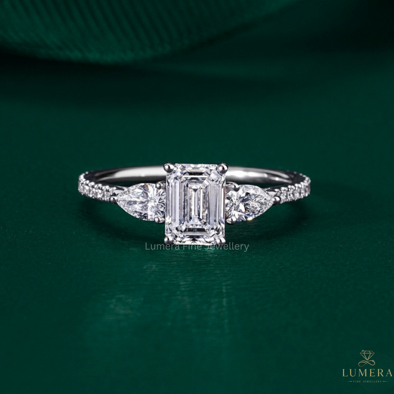 Emerald Cut Engagement Ring with emerald diamond ring.
