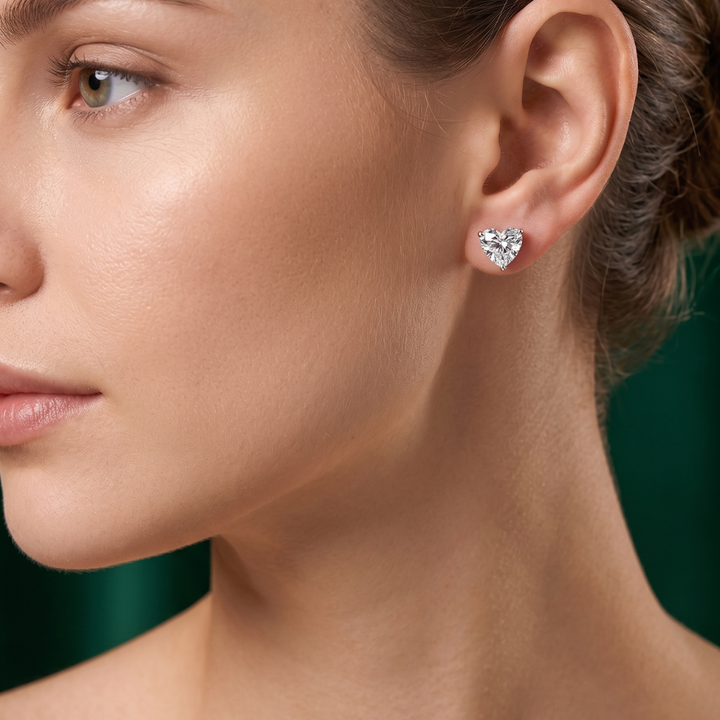 Heart Diamond Stud Earrings Push Back Stud Earrings