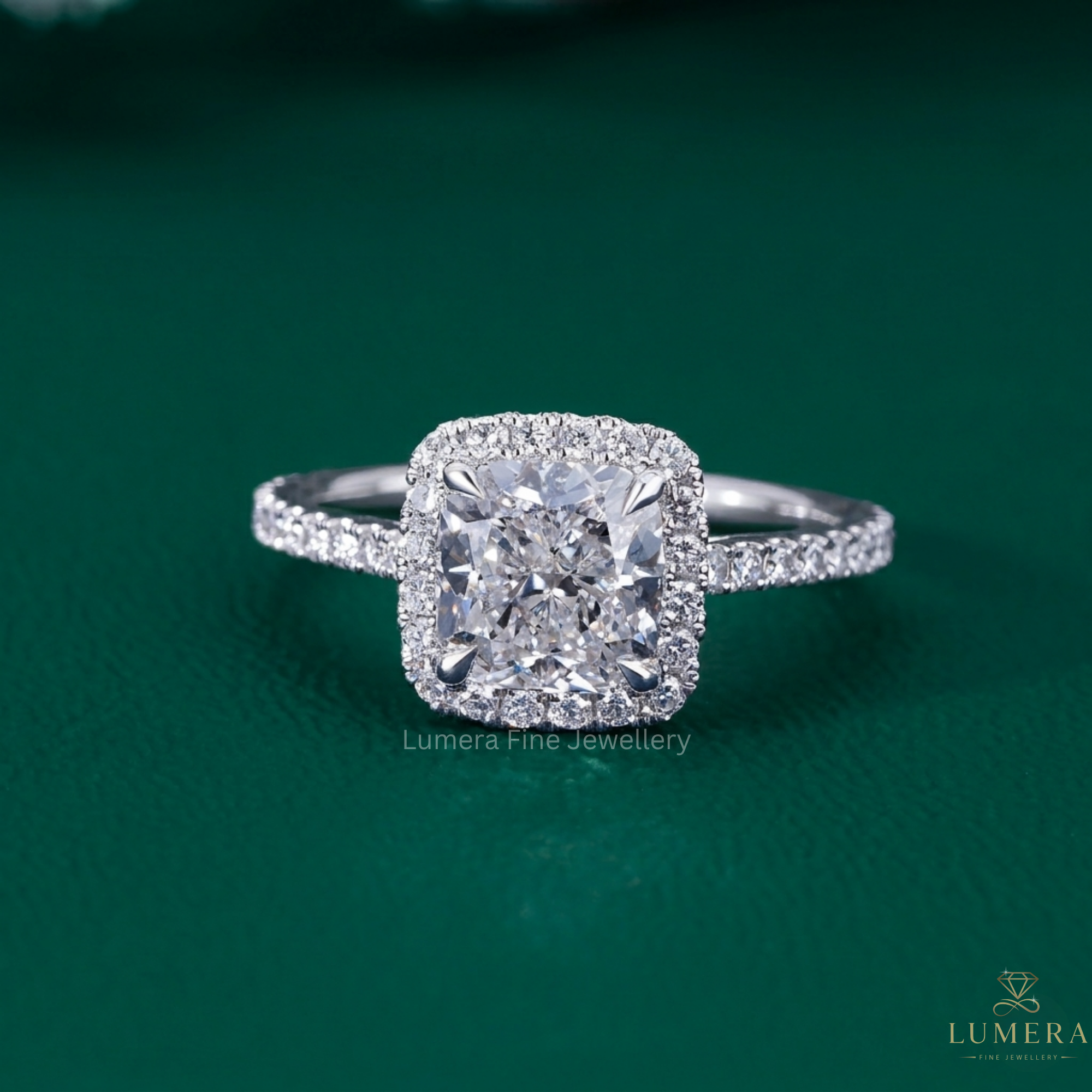 cushion cut diamond ring with cushion cut halo engagement ring.