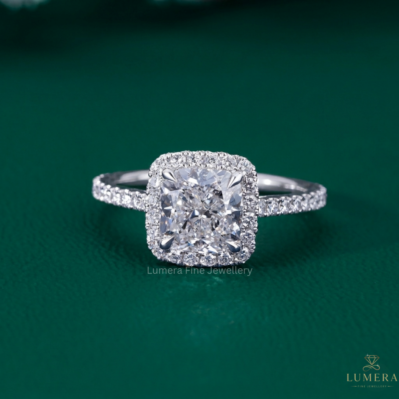 cushion cut diamond ring with cushion cut halo engagement ring.