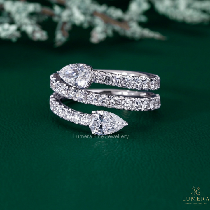 pave engagement ring with diamond wedding band.
