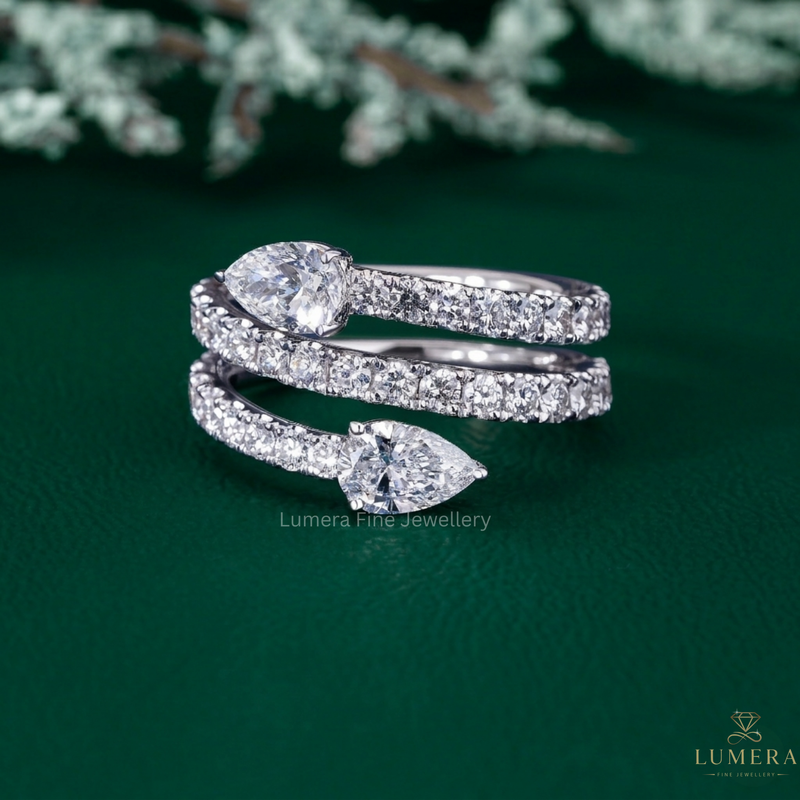 pave engagement ring with diamond wedding band.
