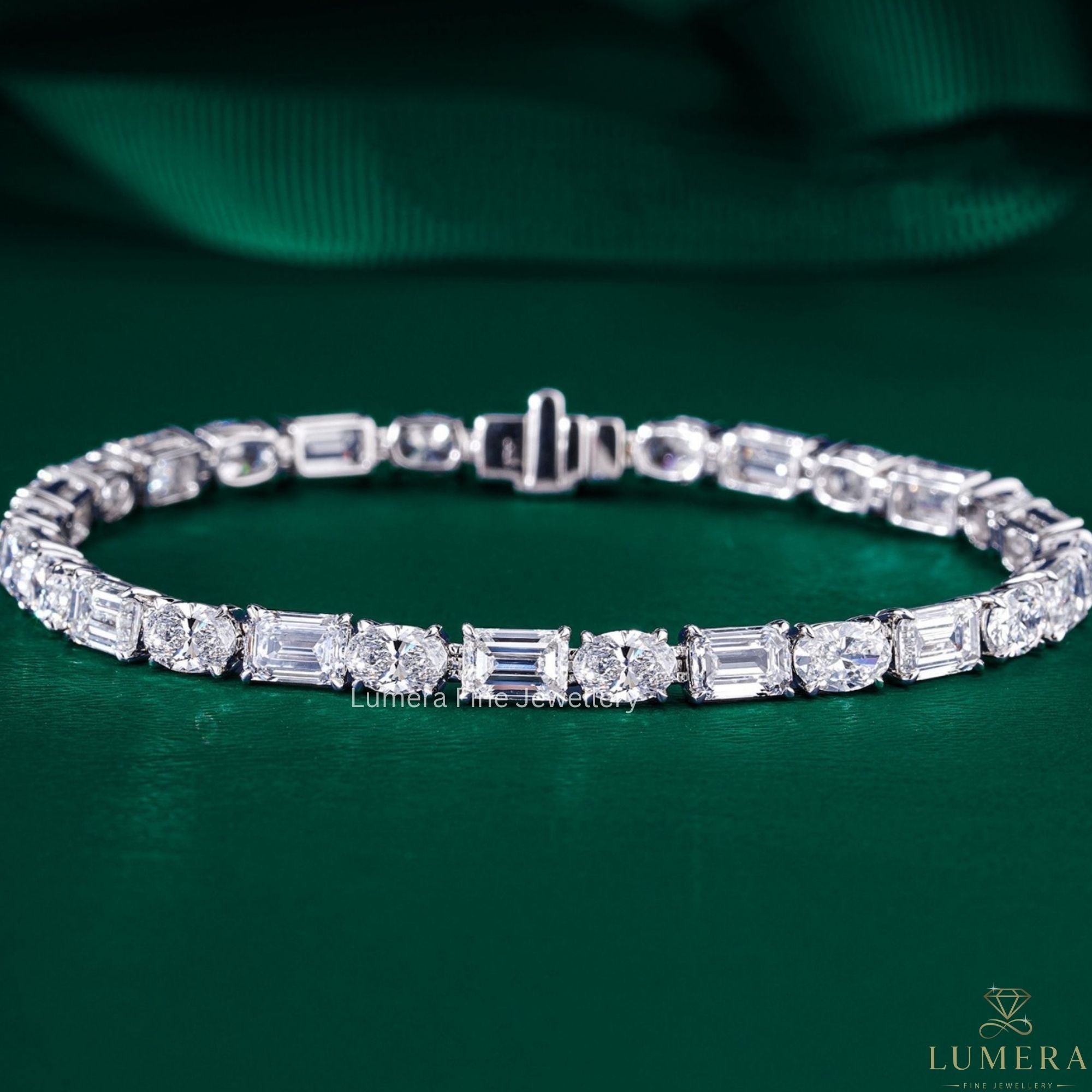 Oval-Emerald Lab Grown Diamond Mixed Shape Tennis Bracelet